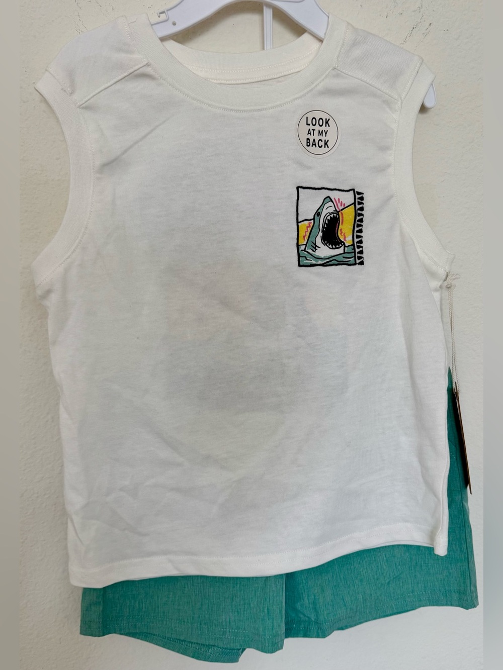 Boys Stitch & Stone White Tank Top Paired With Aqua Shorts